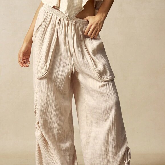 Apricot Women's Casual Woven Loose Wide-Leg Wash Pants - Picture 3 of 6